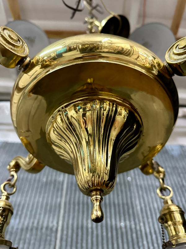 Restored Antique Brass Pan 4-Arm Chandelier GA21009
