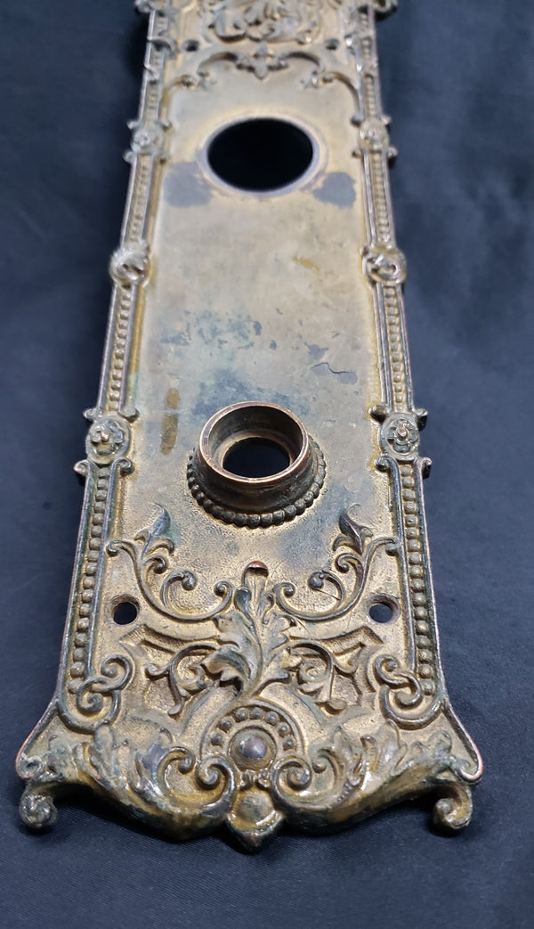 Art Nouveau Brass Door Back Plate w/ Dead Bolt Hole 11 5/8" x 3 1/2" GS00870