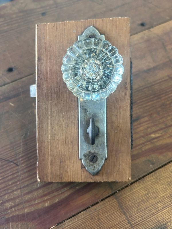 Antique Art Deco Salvaged Mortise Lock Set Encased in Wood GS010971