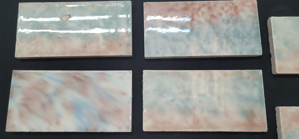 Vintage Lot of 11 Mottled Pastel Glazed Ceramic Fireplace Tiles 6" x 3" GS00682