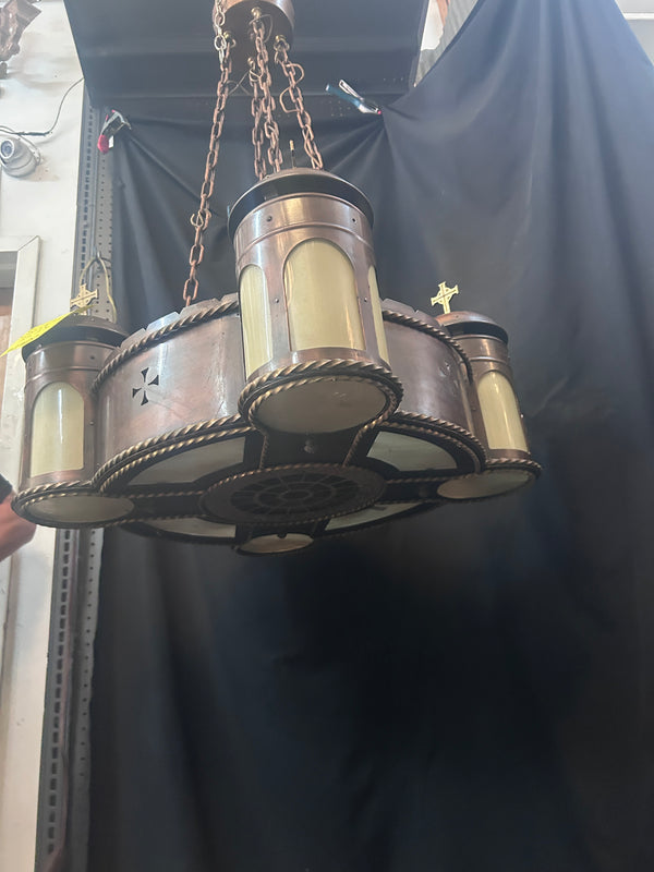 1920s Copper and Brass Convent Chandelier w/ Speaker GS011014