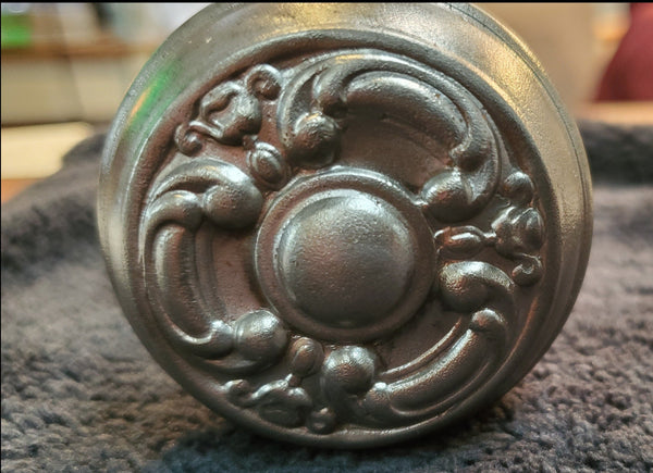 Restored Ornate French Art Nouveau 3 Fold Steel Doorknob Set GAM05