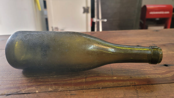 1840's Hand Blown Green Champagne Wine Bottle 10" x 2 3/4" GS00634