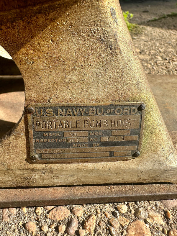 WWII 1/2 Ton U.S. Navy Portable Bomb Hoist Mark VI - GA20803