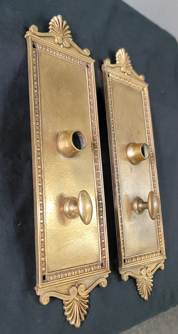 Egg & Dart Bronze Door Knob Back Plates w/ Thumb Turns 12 1/2" x 3 1/2" GS01095