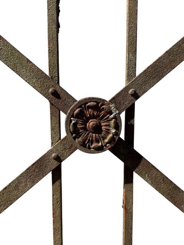 Antique Wrought Iron Garden Gate w/ Floral Medallion - 30" W x 34.5" T - GA20992