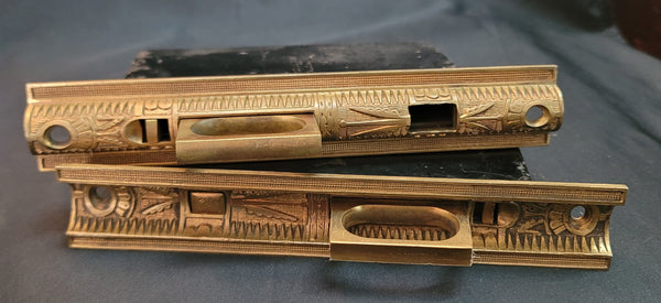 Restored Victorian Eastlake Pocket Door Lock Set 5 3/8" x 3 7/8" GS01045