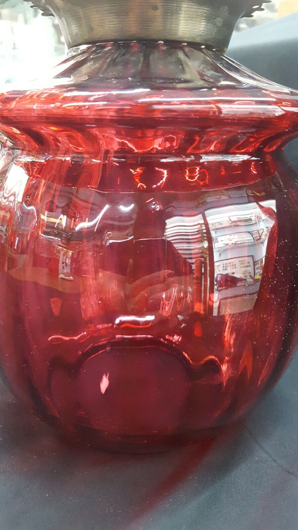 Victorian Cranberry Glass Globe w/ Top Brass Crown 8 1/4" x 7" GS00738