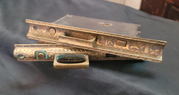 Victorian Eastlake Pocket Door Lock Set 7 1/2" x 5 1/4" x 3 5/8" GS00854