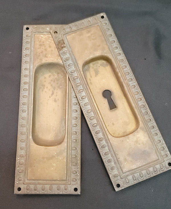 Pair of Brass Egg & Dart Pocket Door Escutcheon Plates 6 1/2" x 2 3/8" GS01048