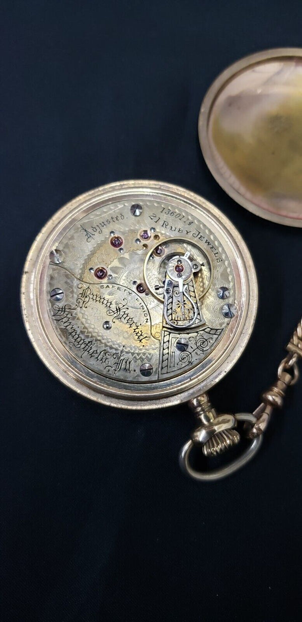 1897 Illinois Bunn Special 21 Ruby Jewel Pocket Watch with Chain