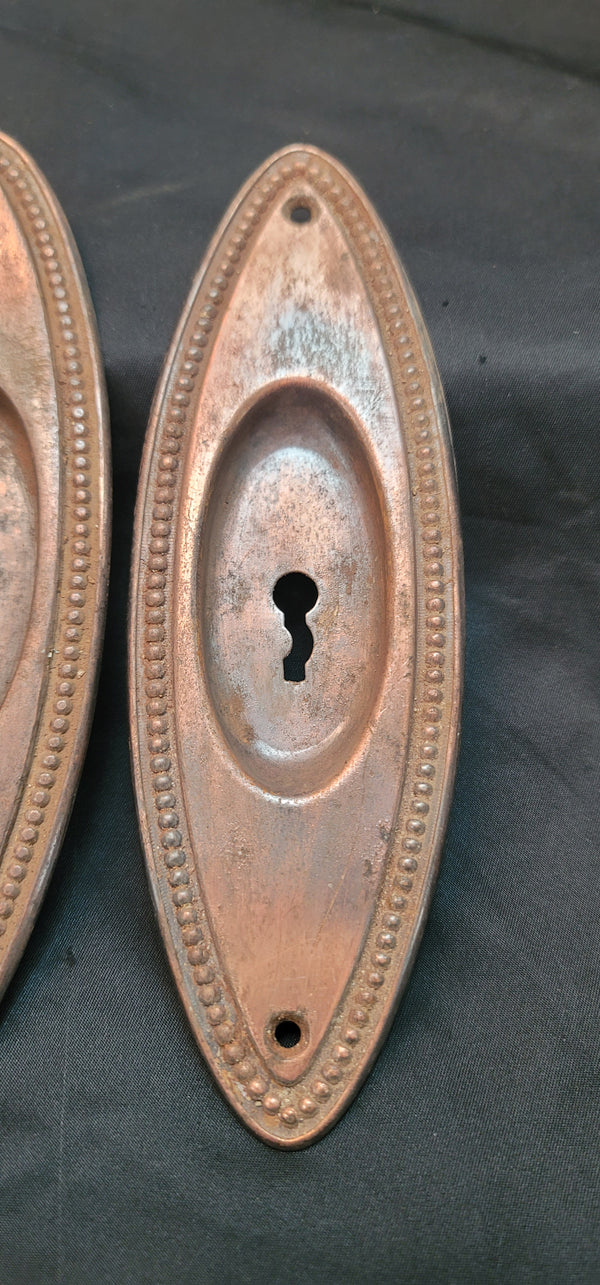 Set of 4 Oval Pocket Door Escutcheon Plates w/ Beaded Trim 7" x 2 1/4" GS00857