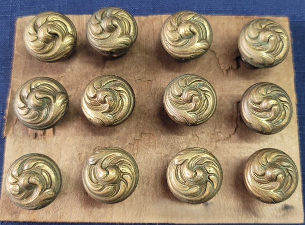 Set of 12 Solid Brass Art Nouveau Furniture/Cabinet Knobs w/ Screws GS00667