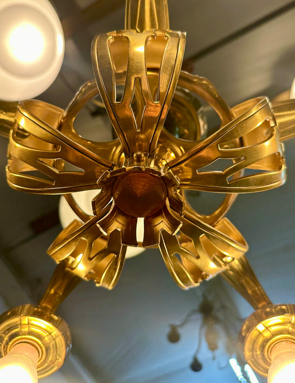 Antique Art Nouveau Style Brass 5-Light Chandelier - 20" W x 13" T - GA21031