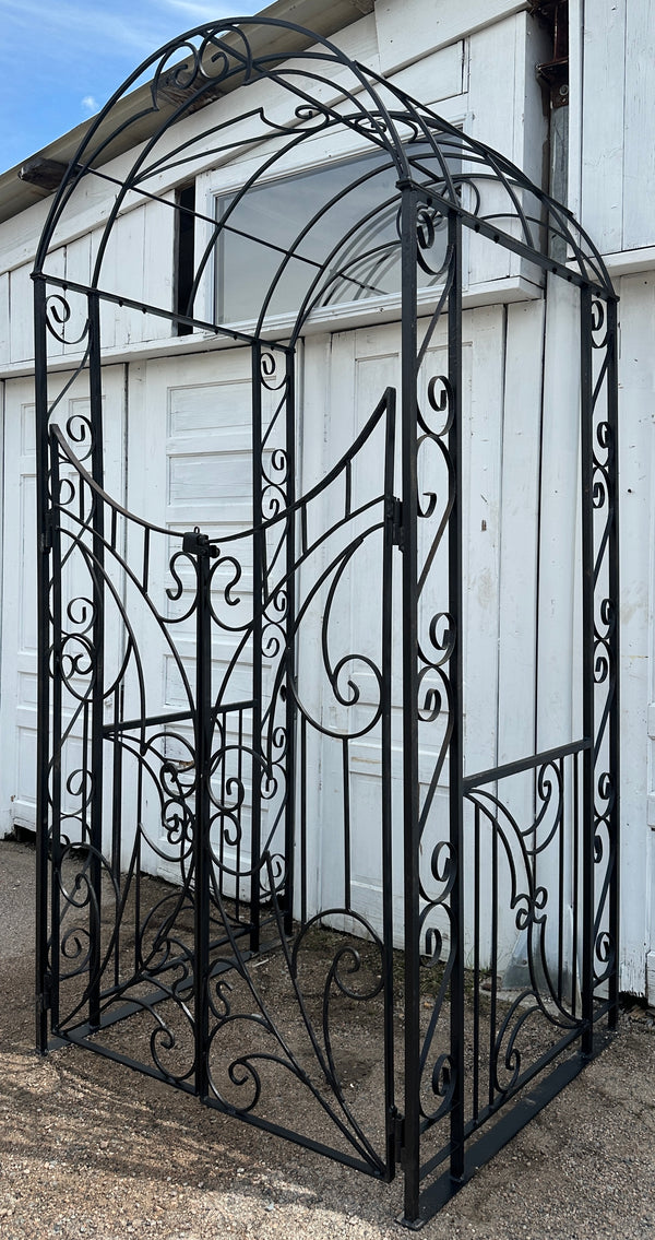 Custom-Built Wrought Iron Arbor w/ Crescent Top Entryway Gates GA20319