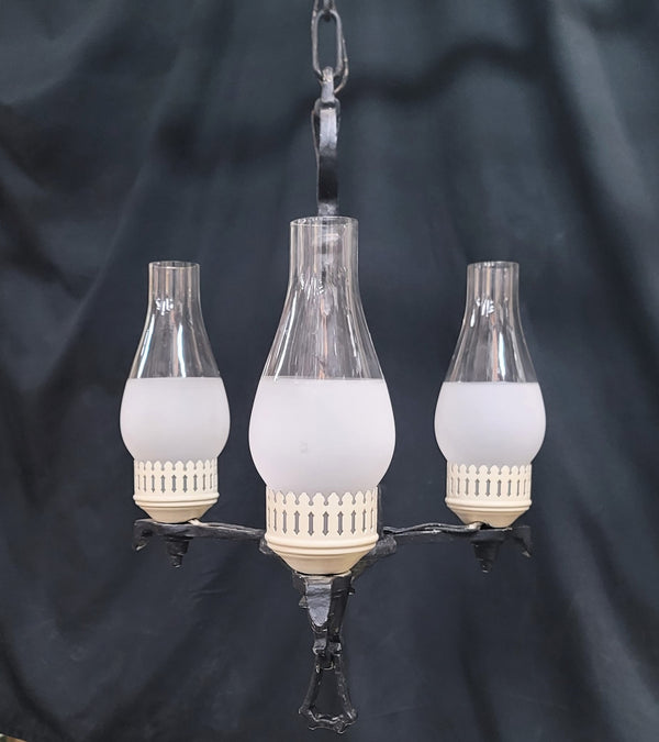 Gothic Style 3 Light Chandelier w/ Glass Chimneys & Brass Caps 19"x14" GS00949