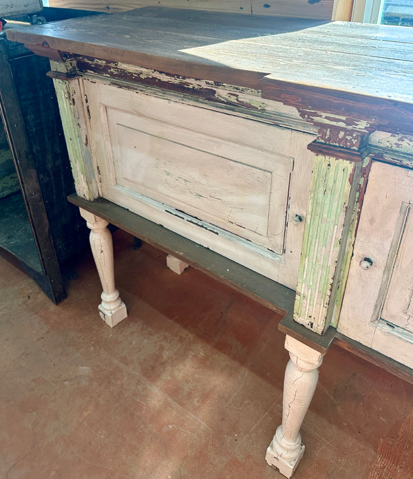 Rustic Custom-Built Cabinet/Counter Table w/ Heart Pine Top GA20719