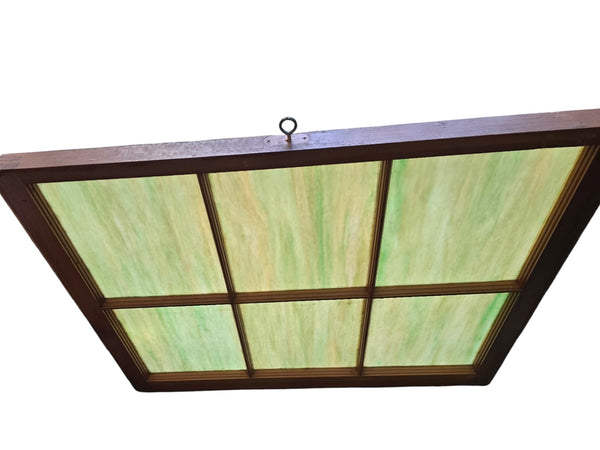 6-Pane Green Slag Glass Wood-Framed Window GAM0472