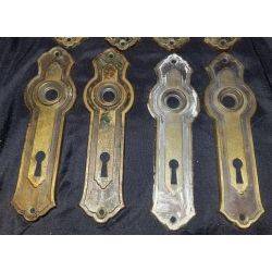8 Brass Art Deco Door Knob Back Plates 6 3/8" T x 2" W GA302