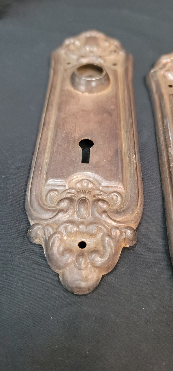 Pair of Restored Art Nouveau Door Knob Back Plates 8 1/4" x 2 3/8" GS00584