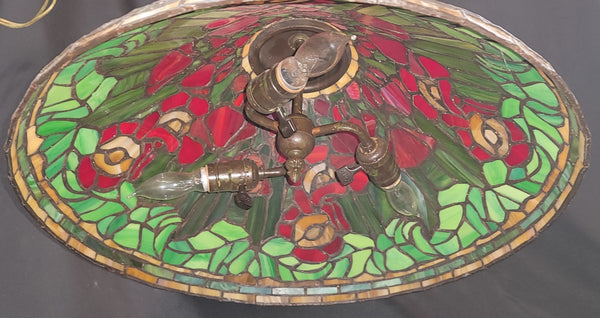 Vintage Tiffany Style Red Poppy Leaded Glass Chandelier 20" x 10" GS00685