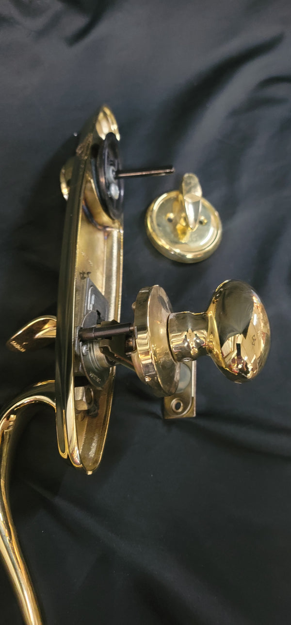 Brass Curved Handle Thumb Latch Hardware Set w/Deadbolt Knob & More GS00885