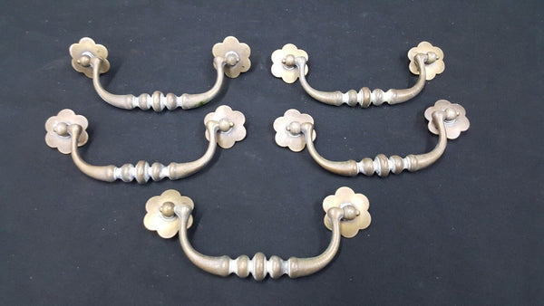 Architectural Salvage Brass & Flower Finial Drawer Pull Handles Set of 5