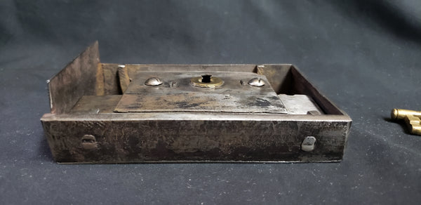 Restored Carpenter Style Dead Bolt Rim Lock Set with Key 5" x 3 1/2" GA9694