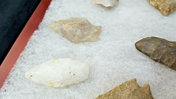 11 Piece Set of Assorted Arrowheads in Glass Display Box GS00700