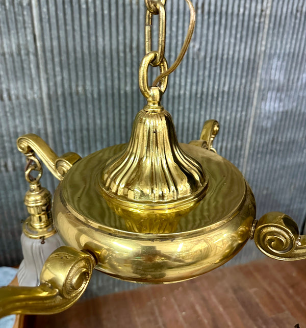 Restored Antique Brass Pan 4-Arm Chandelier GA21009