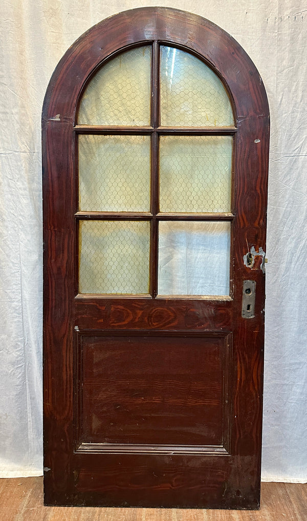 Arched 4-Pane Faux Wood Steel Doors w/ Chicken Wire Glass GA20574