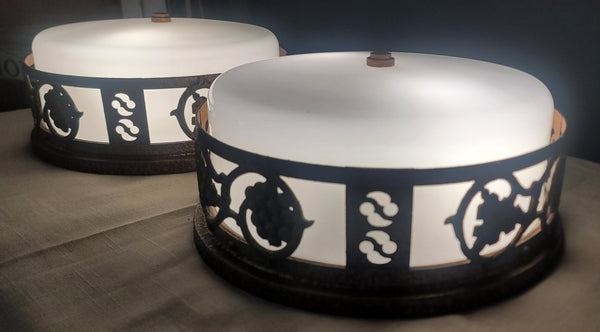 Pair of Flush Mount Ceiling Lights w/ Milk White Shades 13" x 6 1/2" GS010954