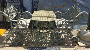 Rare 1800's Ornate Victorian Cast Iron Exterior Table w/ Benches GS00705