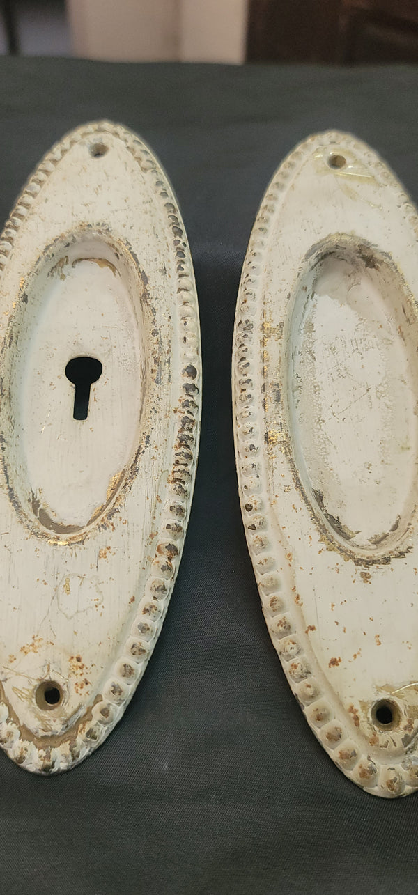 4 Oval Pocket Door Escutcheon Plates w/ Beaded Trim 7 1/2" x 2 1/2" GS00859