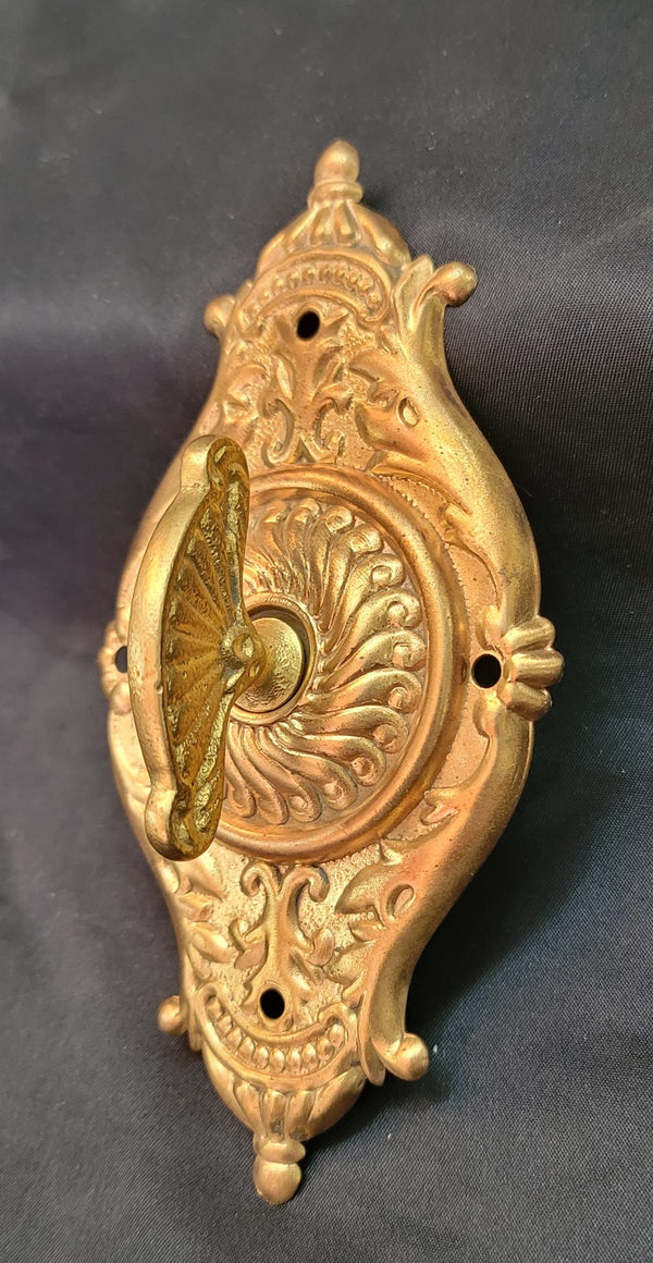 Restored Ornate Victorian Door Bell Turn & Backplate 5 3/8"2 3/4" GS00856