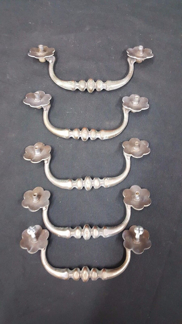 Architectural Salvage Brass & Flower Finial Drawer Pull Handles Set of 5