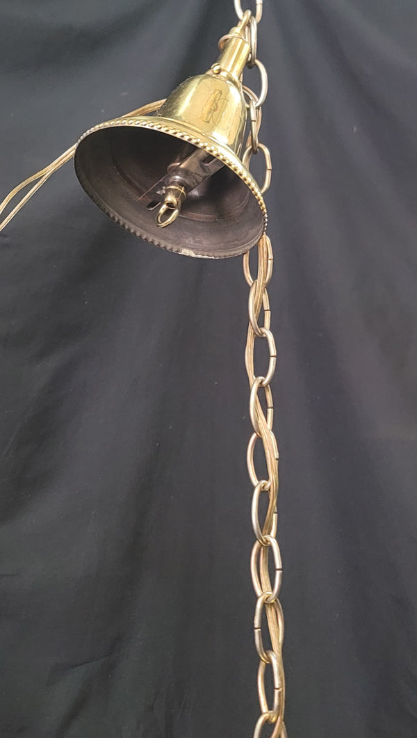 Restored Victorian 4 Light Brass Pan Chandelier w/ Shades 18" x 20" GS00993