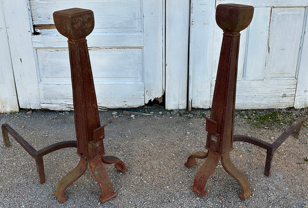 Large Antique Cast Iron Fireplace Andiron Pair GA20527