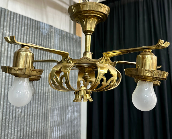 Antique Art Nouveau Style Brass 5-Light Chandelier - 20" W x 13" T - GA21031