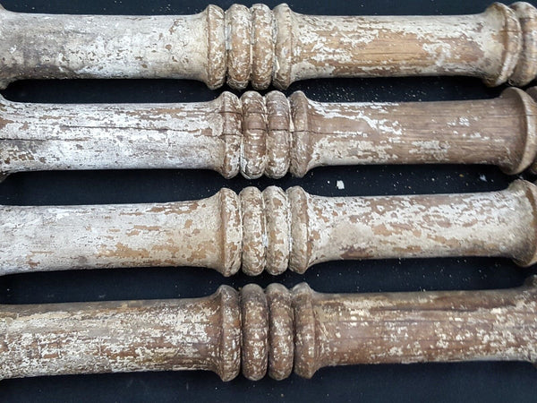 Architectural Salvage 4 Wooden Spindles Balusters Double Spiral Collar Design