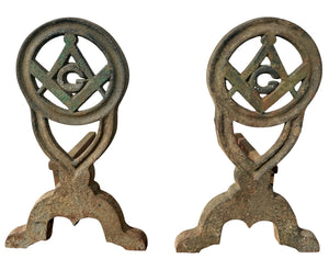 RARE Pair of Restored Masonic Cast Iron Andiron GA20591