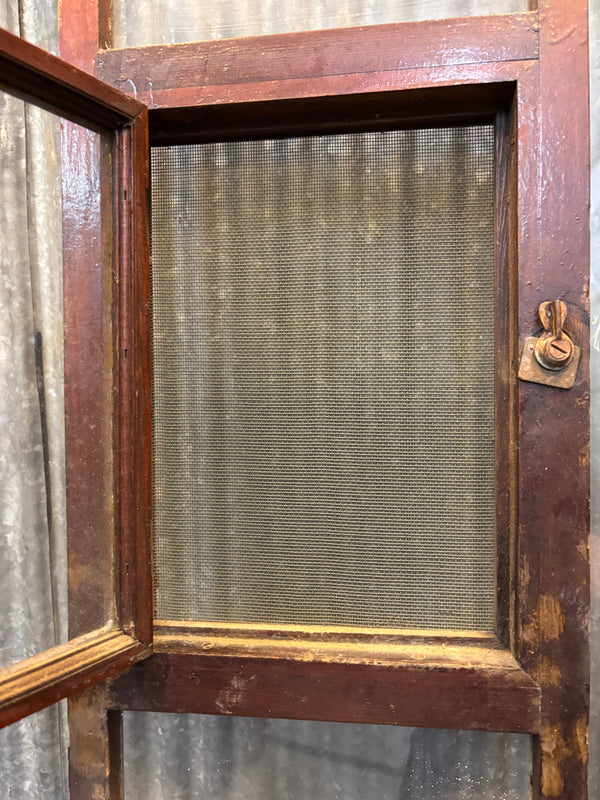 Wooden Storm Door with Glass Panels and Screen Speakeasy Window GA21526