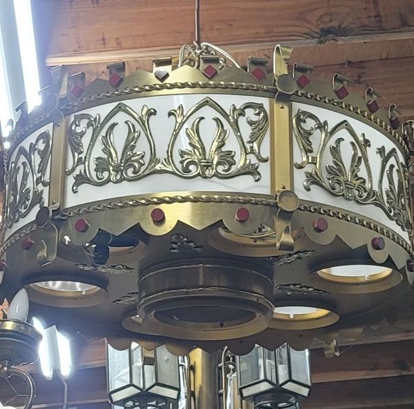 Ornate 11 Light Gothic Brass & Glass Chandelier 32" x 42" GS00635 4 Available