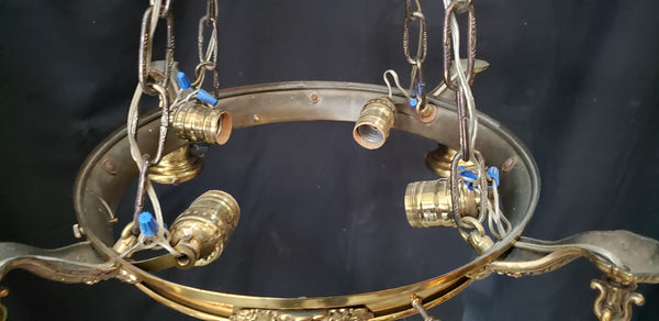 Restored Ornate Victorian 8 Light Brass Pan Chandelier 21" x 37" GS00980