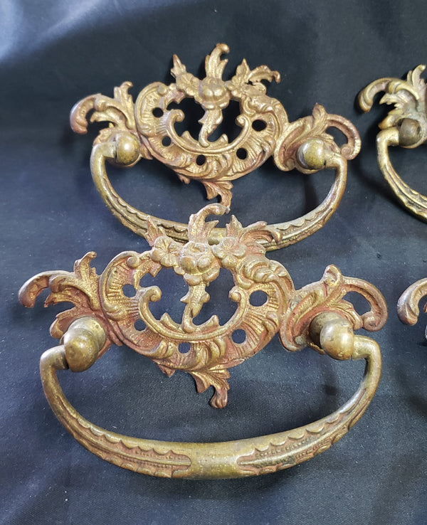 6 Solid Brass Ornate Victorian Filigree Drawer Pulls 4 3/8" x 2 1/2" GS00979