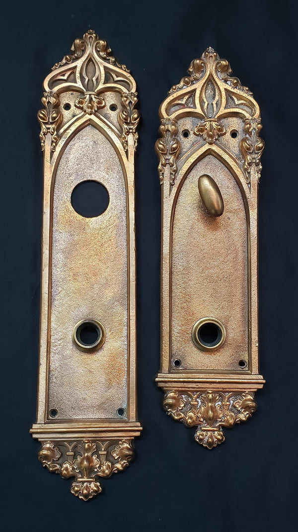 Restored Solid Brass Art Nouveau Door Back Plates w/ Dead Bolt Space GS01088