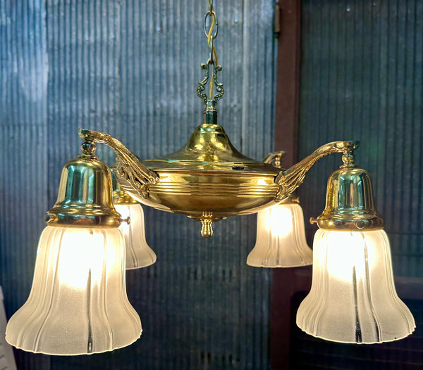 Antique Brass 4-Light Pan Chandelier - 18" W x 8" T - GA21029