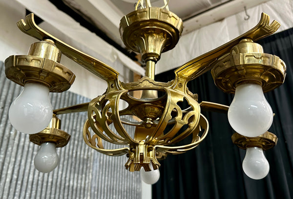 Antique Art Nouveau Style Brass 5-Light Chandelier - 20" W x 13" T - GA21031