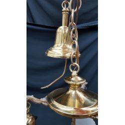 Restored 3 Light Victorian Brass Pan Chandelier w/ Textured Floral Shades GA7676