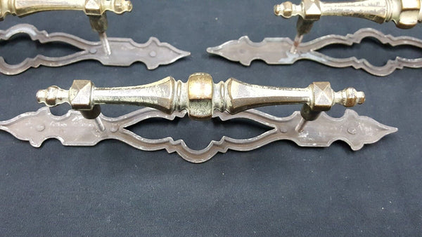 Architectural Salvage Wide Brass Drawer Pull Handles Ornate Back Plates Set of 3